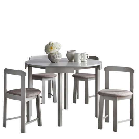 5-Piece Compact Round Dining Set – Space-Saving Design with Vegan Leather or Fabric Seats