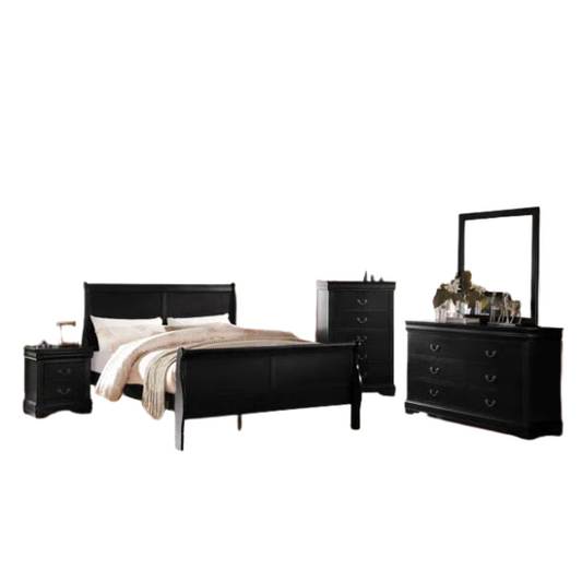 Sleek Glossy Finish 6-Piece Sleigh Aesthetic Twin Bedroom Set: Modern Elegance Redefined