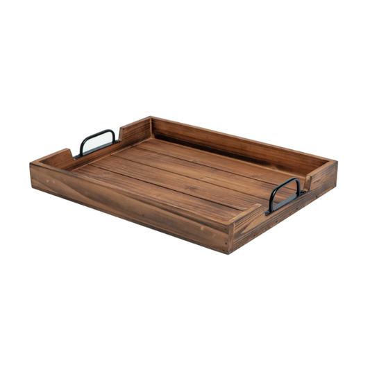 Rustic Wooden Coffee Table Tray with Handle Slots – Farmhouse-Inspired Accent for Stylish Organization and Decor
