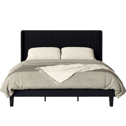 Luxurious King Size Upholstered Velvet Platform Bed with Modern Wingback Headboard – Heavy-Duty Steel Frame, No Box Spring Needed, and Ample Under-Bed Storage