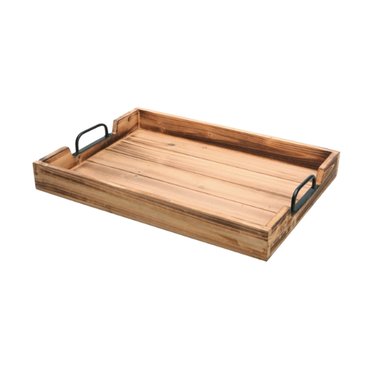 Rustic Wooden Coffee Table Tray with Handle Slots – Farmhouse-Inspired Accent for Stylish Organization and Decor