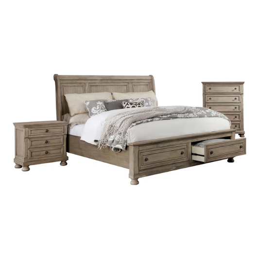 Rustic Farmhouse 3-Piece Queen Bedroom Set in Solid Grey Wood