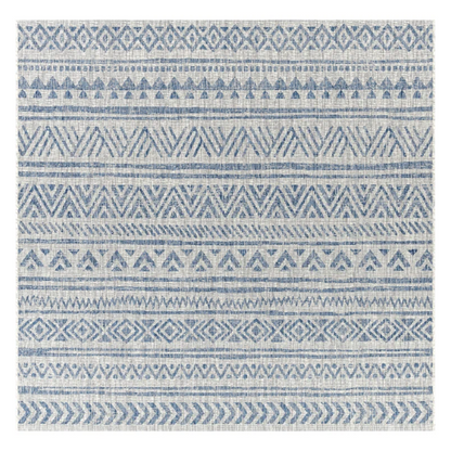 Striped Geometric Area Rug – Blue & Taupe, Durable Polypropylene, Low-Pile Design for High-Traffic Indoor/Outdoor Spaces