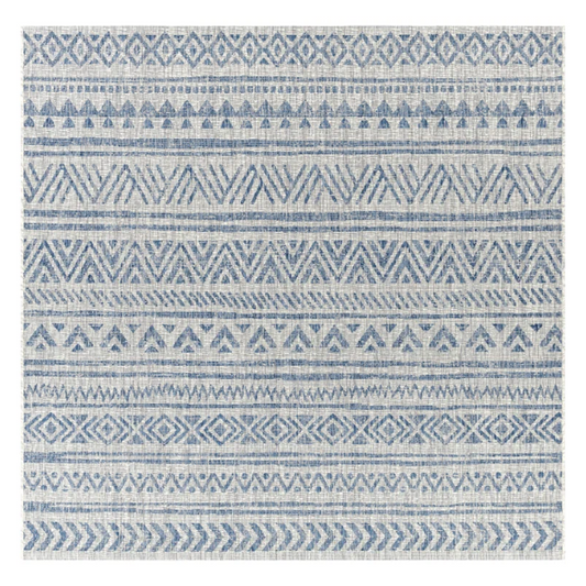 Striped Geometric Area Rug – Blue & Taupe, Durable Polypropylene, Low-Pile Design for High-Traffic Indoor/Outdoor Spaces