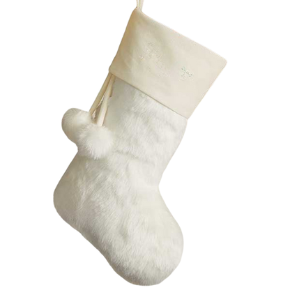 White Faux Fur Christmas Stocking – Personalized Farmhouse Holiday Décor