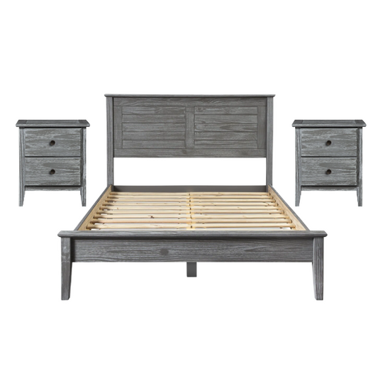 Brushed Wooden Full Double Size Bed and Bedroom Set – Elegant Design with Sturdy Construction and Rustic Charm