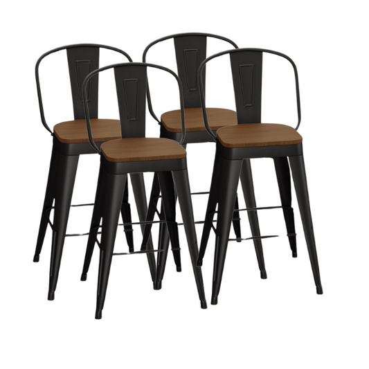 Set of 4 Farmhouse Counter Height Bar Stools – Rustic Industrial Style with Removable Backrest, Heavy-Duty Steel Frame, and Scratch-Resistant Finish