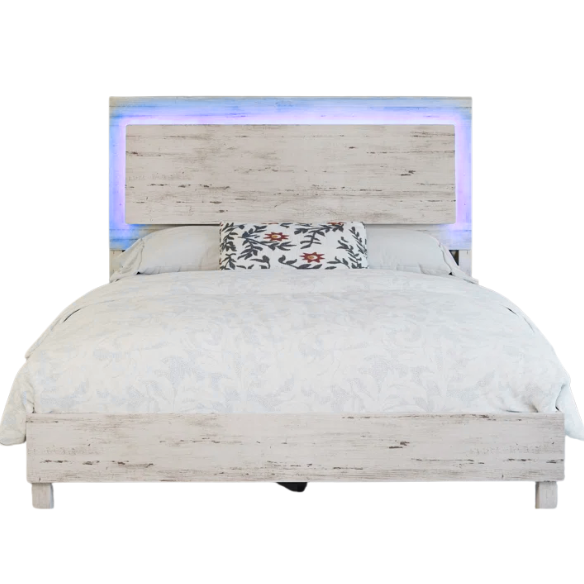 Modern King Size Wood Bed Frame with LED-Integrated Headboard & Adjustable Features for Ultimate Comfort