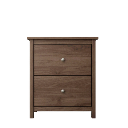 2-Drawer Nightstand – Neutral Engineered Wood, Streamlined Rectangular Design, Four Block Legs, Convenient Storage with Roller-Glide Drawers & Metal Knobs, Perfect for Traditional & Contemporary Bedroom