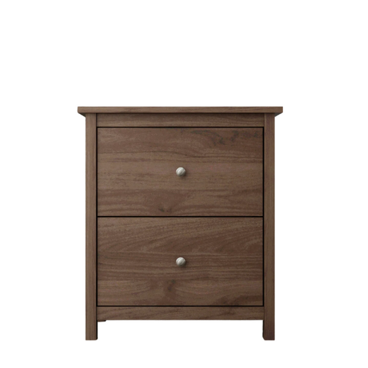 2-Drawer Nightstand – Neutral Engineered Wood, Streamlined Rectangular Design, Four Block Legs, Convenient Storage with Roller-Glide Drawers & Metal Knobs, Perfect for Traditional & Contemporary Bedroom