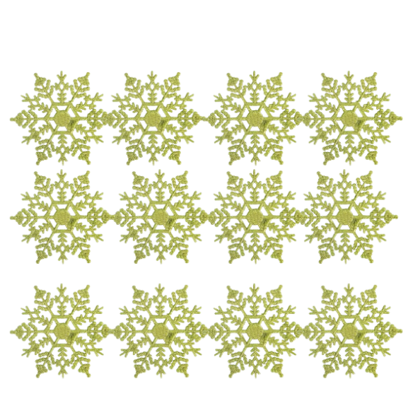 Green Glitter Snowflake Christmas Ornaments – Whimsical Holiday Décor Set (12 Pieces)