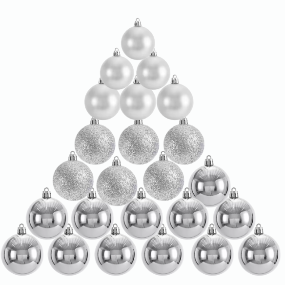 Silver Christmas Ball Ornaments – 24-Piece Set, Shatterproof Holiday Decorations (Available in 3 cm, 4 cm, and 6 cm)
