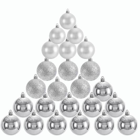 Silver Christmas Ball Ornaments – 24-Piece Set, Shatterproof Holiday Decorations (Available in 3 cm, 4 cm, and 6 cm)