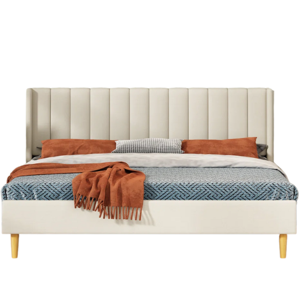 Luxury Corduroy Upholstered King Size Platform Bed Frame - Stylish Modern Wingback Design with Ultimate Comfort