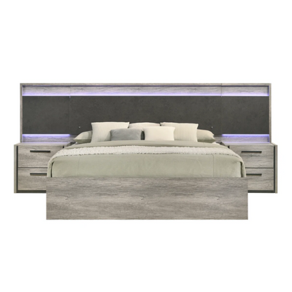 Modern LED Wall Bed with Nightstands, Dresser, Mirror, and Chest in Weathered Gray