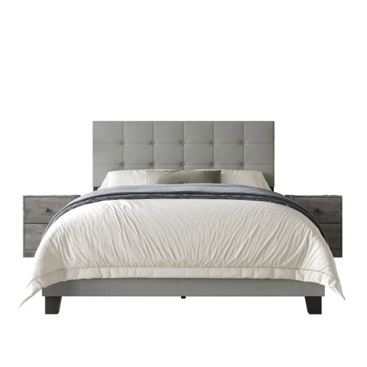 Light Grey Tufted Button Polyester 3-Piece Full Double Size Bedroom Set – Elegant Design with Plush Comfort and Sophisticated Style