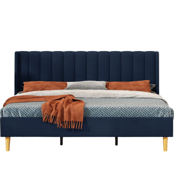 Luxury Corduroy Upholstered King Size Platform Bed Frame - Stylish Modern Wingback Design with Ultimate Comfort