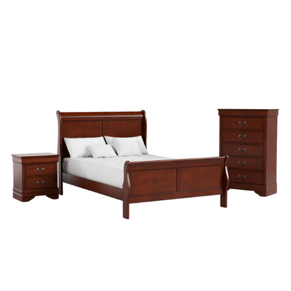 Elegant Queen Size Sleigh Wooden 3-Piece Bedroom Set with English Dovetail Design