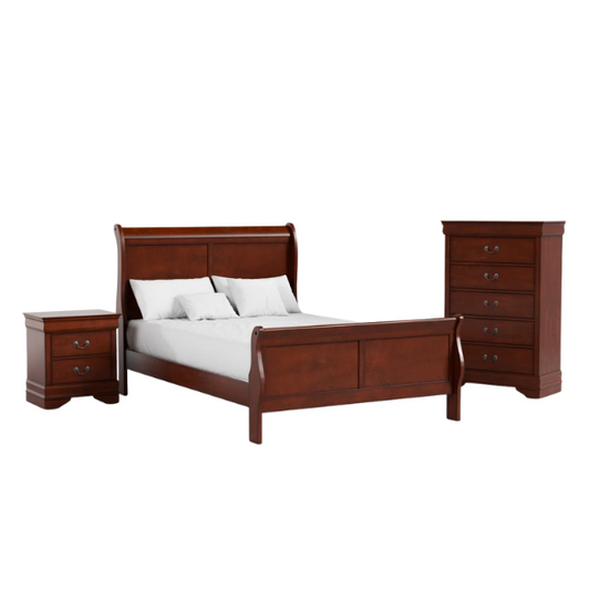 Elegant Queen Size Sleigh Wooden 3-Piece Bedroom Set with English Dovetail Design