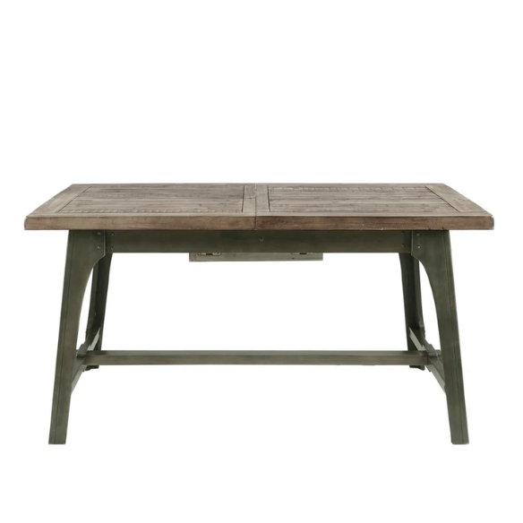 Oliver Grey Extension Dining Table – Rectangular Self-Storing Butterfly Leaf, Seats 6, Weathered Grey Finish with Antique Bronze Accents