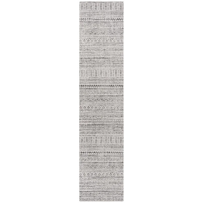 Striped Geometric Area Rug – Charcoal & Off-White, Durable Polypropylene, Low-Pile Design for High-Traffic Indoor/Outdoor Spaces