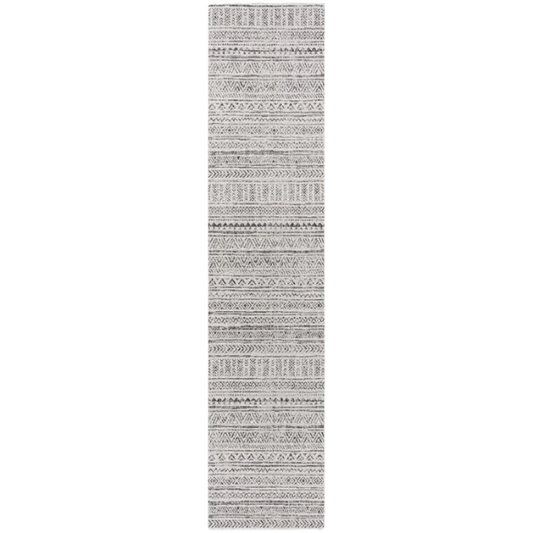 Striped Geometric Area Rug – Charcoal & Off-White, Durable Polypropylene, Low-Pile Design for High-Traffic Indoor/Outdoor Spaces