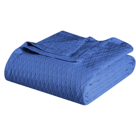 Blue Weave Cotton Blanket – Elegant, Soft & Breathable All-Season Comfort