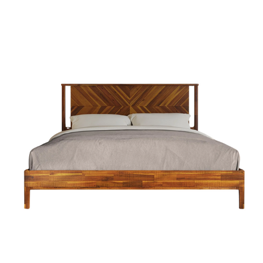 Solid Wood Platform King Size Bed with Headboard – Rustic Wood Frame with Steel Reinforcement for Ultimate Stability and Comfort