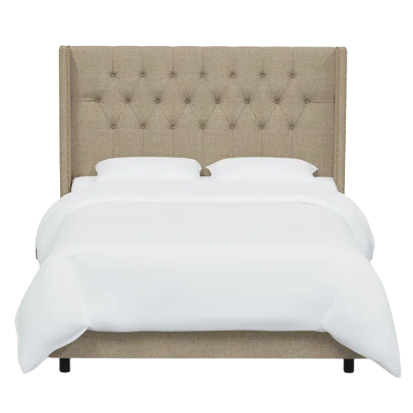 Timeless Upholstered Wingback King Size Bed with Button Tufting and Nailhead Trim