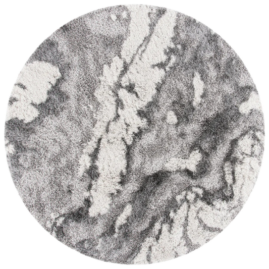 Plush Abstract Grey & Ivory Pattern Shag Rug