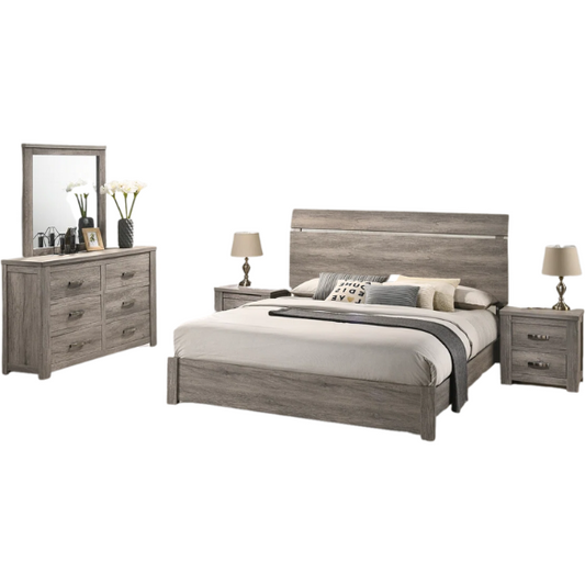 Standard Charming Weathered Grey 5-Piece Queen Bedroom Set in Solid Wood – Elegant, Durable, and Timeless
