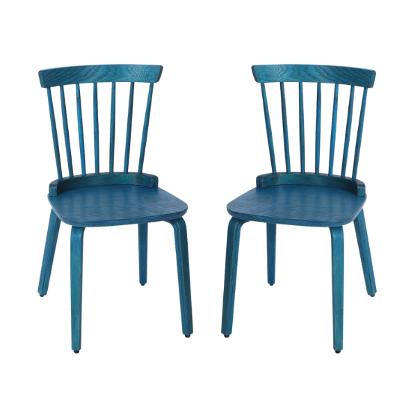Solid Wood Slat Back Windsor Dining Chairs (Set of 2) – Sturdy, Eco-Friendly Construction with Ergonomic Backrest & Adjustable Foot Pads