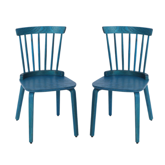 Solid Wood Slat Back Windsor Dining Chairs (Set of 2) – Sturdy, Eco-Friendly Construction with Ergonomic Backrest & Adjustable Foot Pads