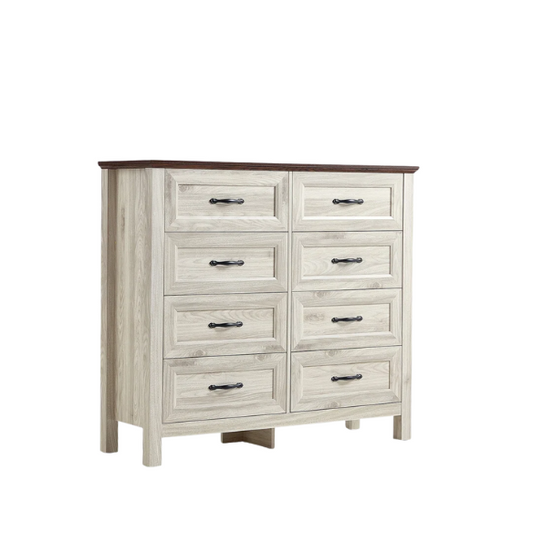 French Country-Inspired 8-Drawer 47.3" Double Dresser with Rustic Finish, Crown Molding, and Tapered Legs