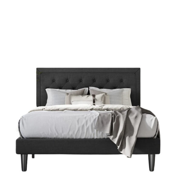 Tufted Upholstered Platform Bed – Full/Double Size with Linen Fabric, Elegant Design for Comfortable Bedrooms