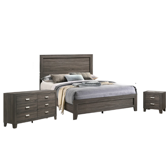 Rustic Farmhouse Queen Bedroom Set in Dark Grey - 3 Piece Standard Set