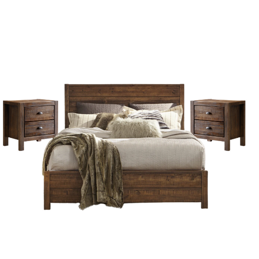 Durable Solid Pine Wood Queen Bed with Matching Dresser and Nightstand – Standard 3-Piece Bedroom Set