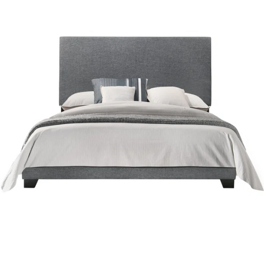 King Size Upholstered Standard Storage Bed with Simple Panel Headboard – Minimalist Design with Foam-Padded Comfort and Neutral Upholstery