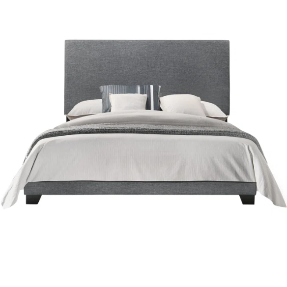 King Size Upholstered Standard Storage Bed with Simple Panel Headboard – Minimalist Design with Foam-Padded Comfort and Neutral Upholstery