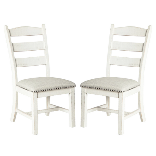 Rustic White Distressed Solid Wood Upholstered Side Chairs (Set of 2) – Farmhouse Dining Accent Seating