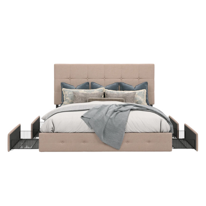 Button Tufted Upholstered Platform Storage Bed – Full Double Size with Spacious Drawers