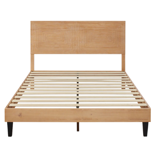 Bohemian-Inspired Solid Wood Full Double Bed – Aesthetic and Handcrafted Design