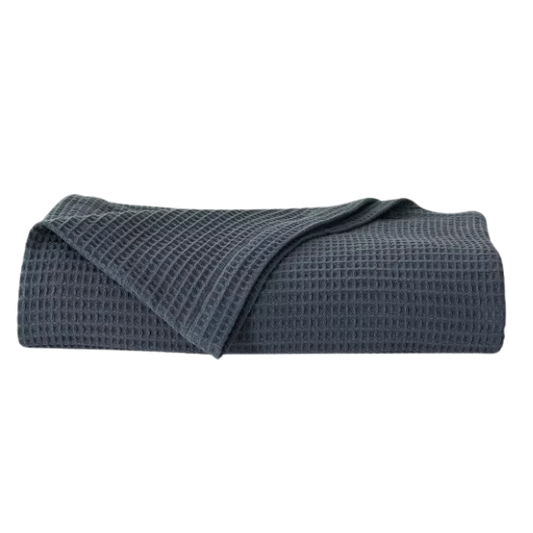 Cotton Waffle Weave Bed Blanket – Navy Blue | All-Season Breathable Layer