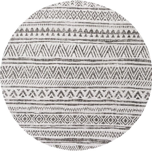Striped Geometric Area Rug – Charcoal & Off-White, Durable Polypropylene, Low-Pile Design for High-Traffic Indoor/Outdoor Spaces