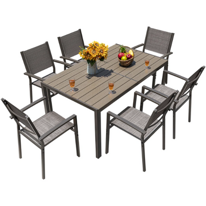 7-Piece Patio Dining Set | Outdoor Furniture with 6 Stackable Textilene Chairs and Spacious Table | Perfect for Yard, Garden, and Porch in Grey