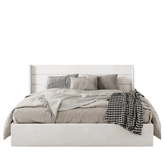 Modern King Size Upholstered Platform Bed with Hydraulic Lift Storage – Sleek Grooved Headboard, Space-Saving Design, and No Box Spring Needed