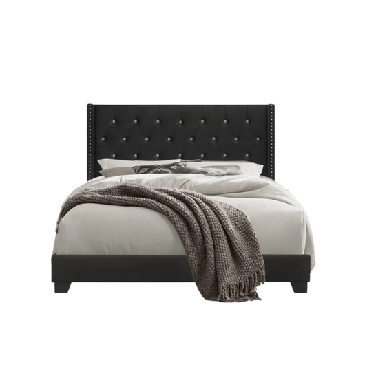 Queen Size Upholstered Low Profile Bed with Glamorous Button Tufted Foundation – Elegant and Timeless Design