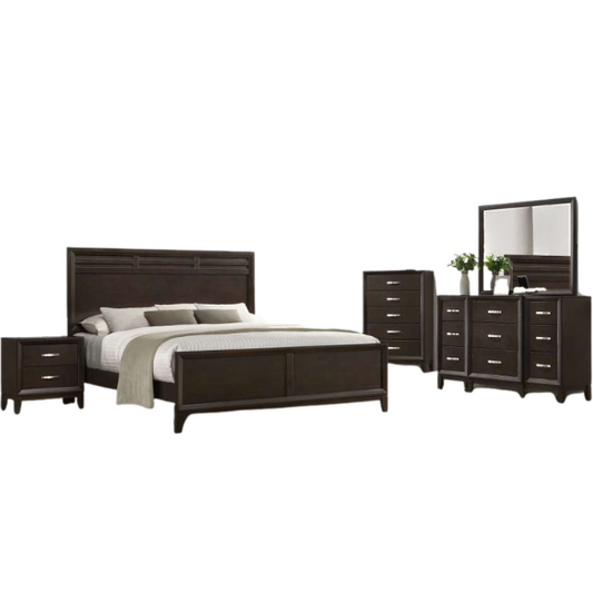 Modern Black 5-Piece Full Double Size Bedroom Set – Sleek Design with Sturdy Construction and Elegant Finishes