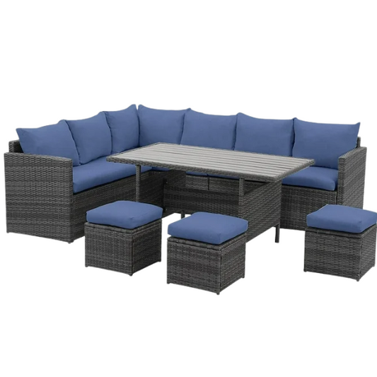 All-Weather Wicker Patio Furniture Set | Stylish Conversation Set with Cushioned Seats and Pillows | Perfect Outdoor Dining Solution