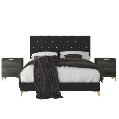 Opulent Black Luxury: Exquisite Twin Bedroom 3-Piece Set for Sophisticated Living